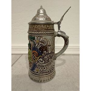 Vintage Gerz Multicolor Lidded West Germany Drinking Beer Stein OS